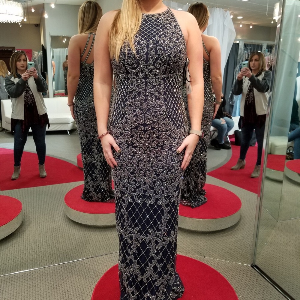 sherri hill size 8 navy blue